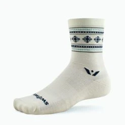 Swiftwick Shop 9 Swiftwick VISION FIVE Winter Crew (Cream Snowflake)